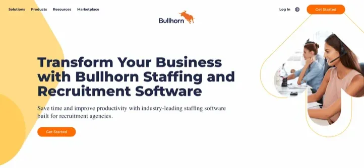 Bullhorn Personalvermittlungssoftware Homepage mit Kundendienstmitarbeitern
