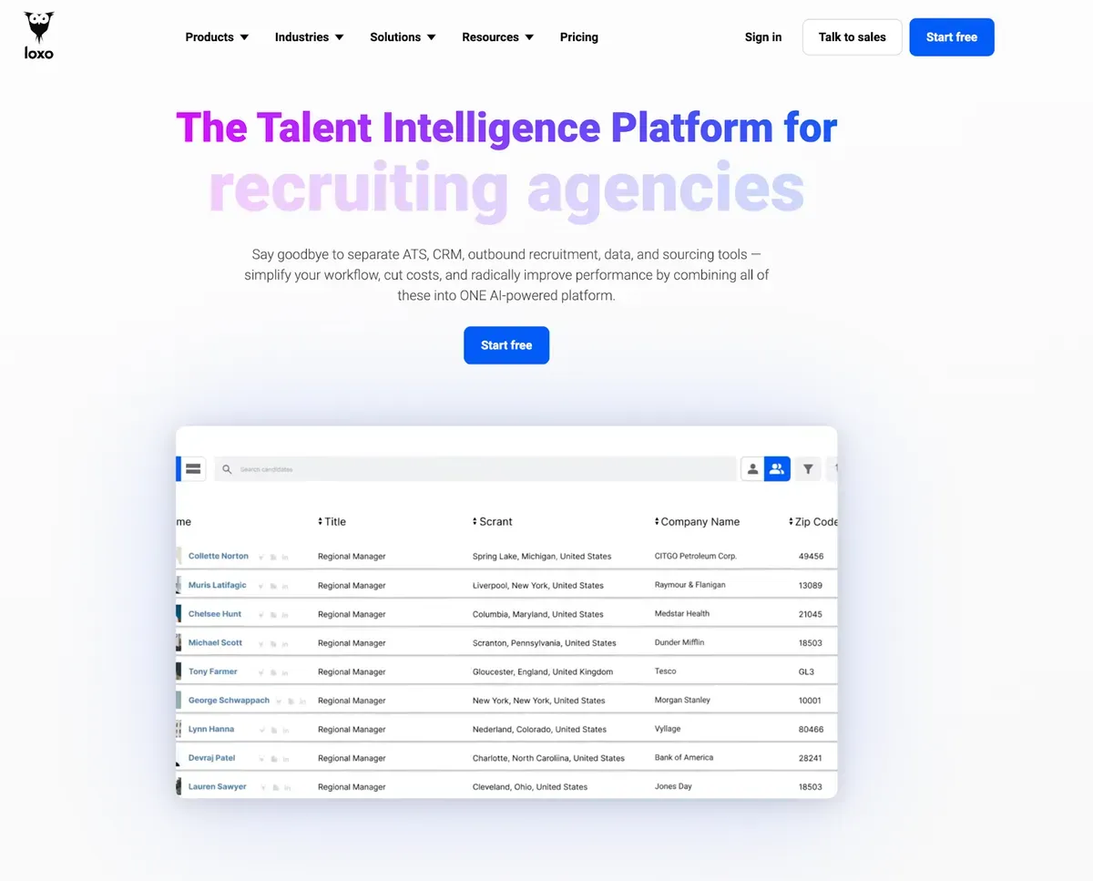 Loxo Talent Intelligence Plattform mit Recruiting-Daten für Regional Manager