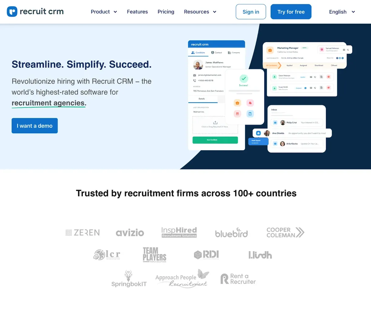 Recruit CRM Softwareoberfläche mit Recruiting-Management-Funktionen