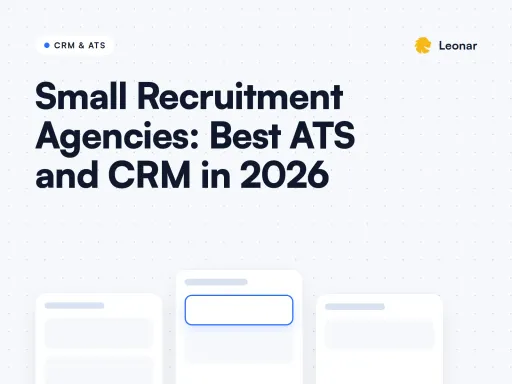 Title graphic for the 2026 small recruitment agency ATS and CRM guide, with three stylized cards