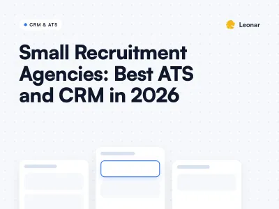Title graphic for the 2026 small recruitment agency ATS and CRM guide, with three stylized cards