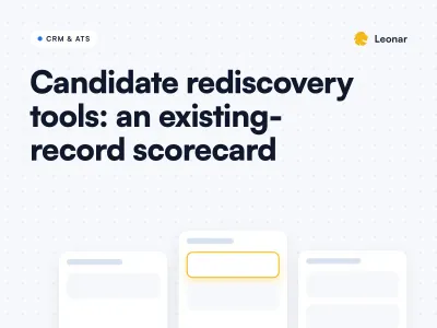 Candidate rediscovery tools evaluation scorecard graphic with a stylized candidate record card