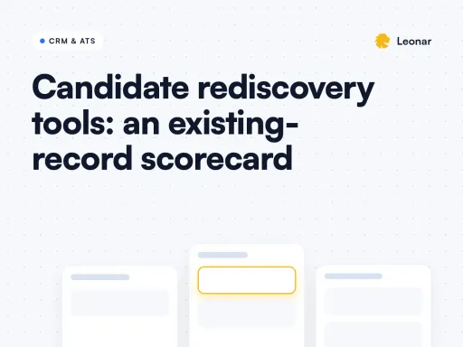 Candidate rediscovery tools evaluation scorecard graphic with a stylized candidate record card