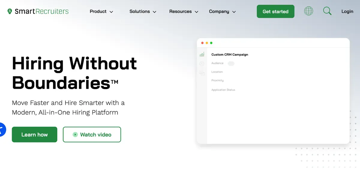 Page d'accueil de SmartRecruiters présentant une plateforme de recrutement moderne