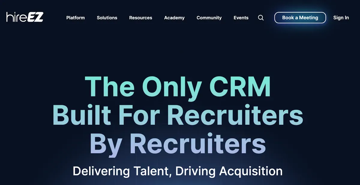 Page d'accueil de hireEZ, CRM dédié au recrutement