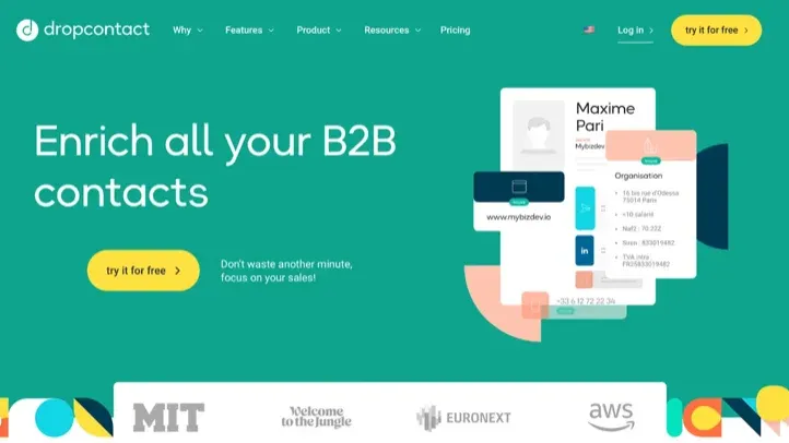 Dropcontact B2B-Kontaktanreicherungsplattform mit Kontaktdetails-Oberfläche