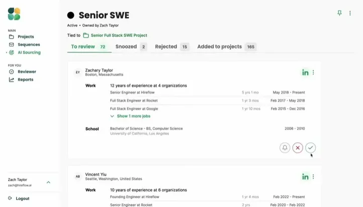 Profil de candidat SWE senior avec expérience de travail et formation