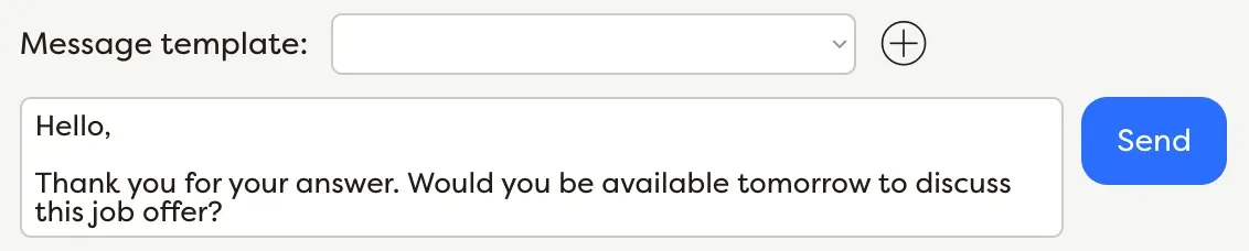 Messaging-Oberfläche mit Nachrichtenvorlagen-Dropdown und Senden-Button