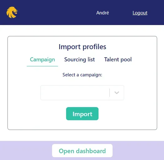 Profil-Import-Oberfläche mit Kampagnenauswahl und Import-Button