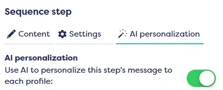 Interface de personnalisation IA avec options d'activation et paramètres