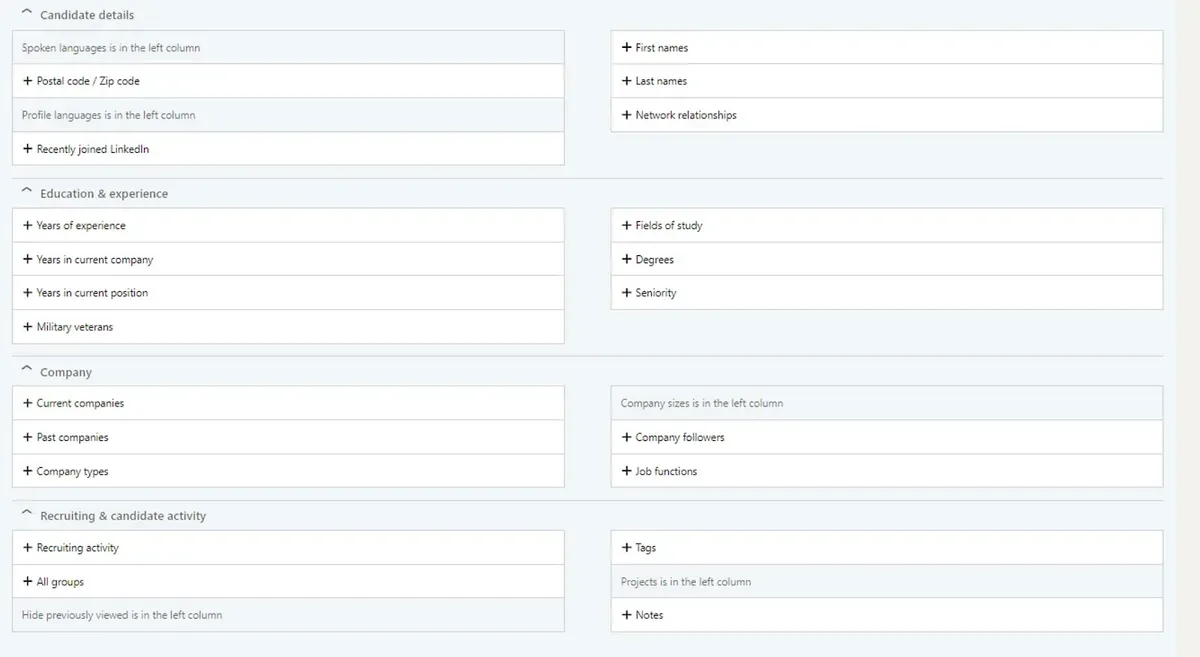 Filtres de recherche avancée de LinkedIn Recruiter
