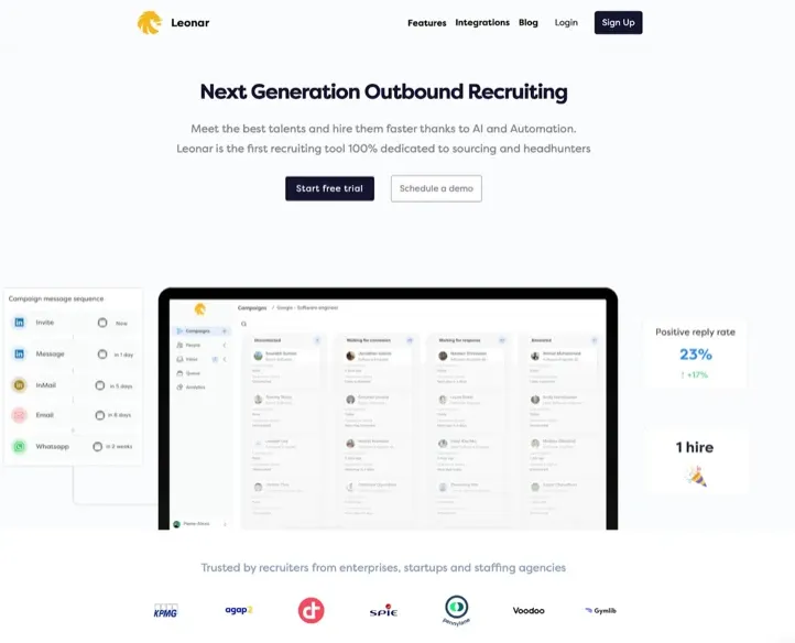 Interface de recrutement Leonar avec séquence de campagne et taux de réponse