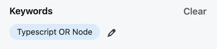 Sucheingabefeld mit Schlüsselwörtern Typescript OR Node
