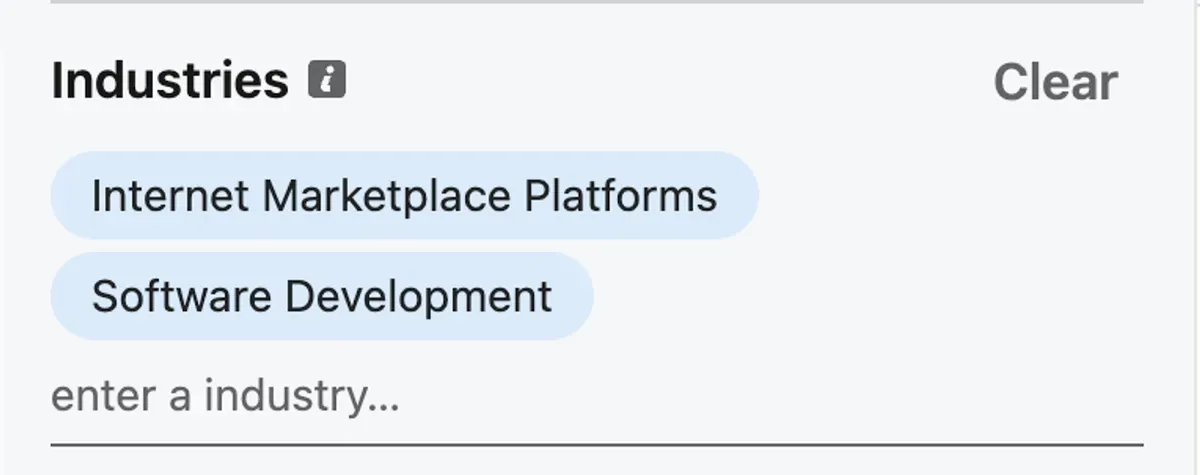 Branchenauswahl-Bildschirm mit Internet-Marktplatz-Plattformen und Softwareentwicklung