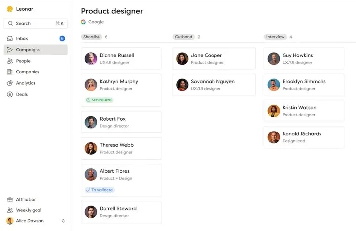 Recruiting-CRM-System-Dashboard zur Verwaltung von Kandidaten-Pipelines