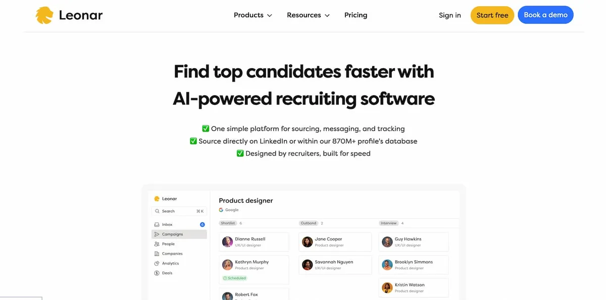 Leonar recruitment CRM platform dashboard for outbound recruiting