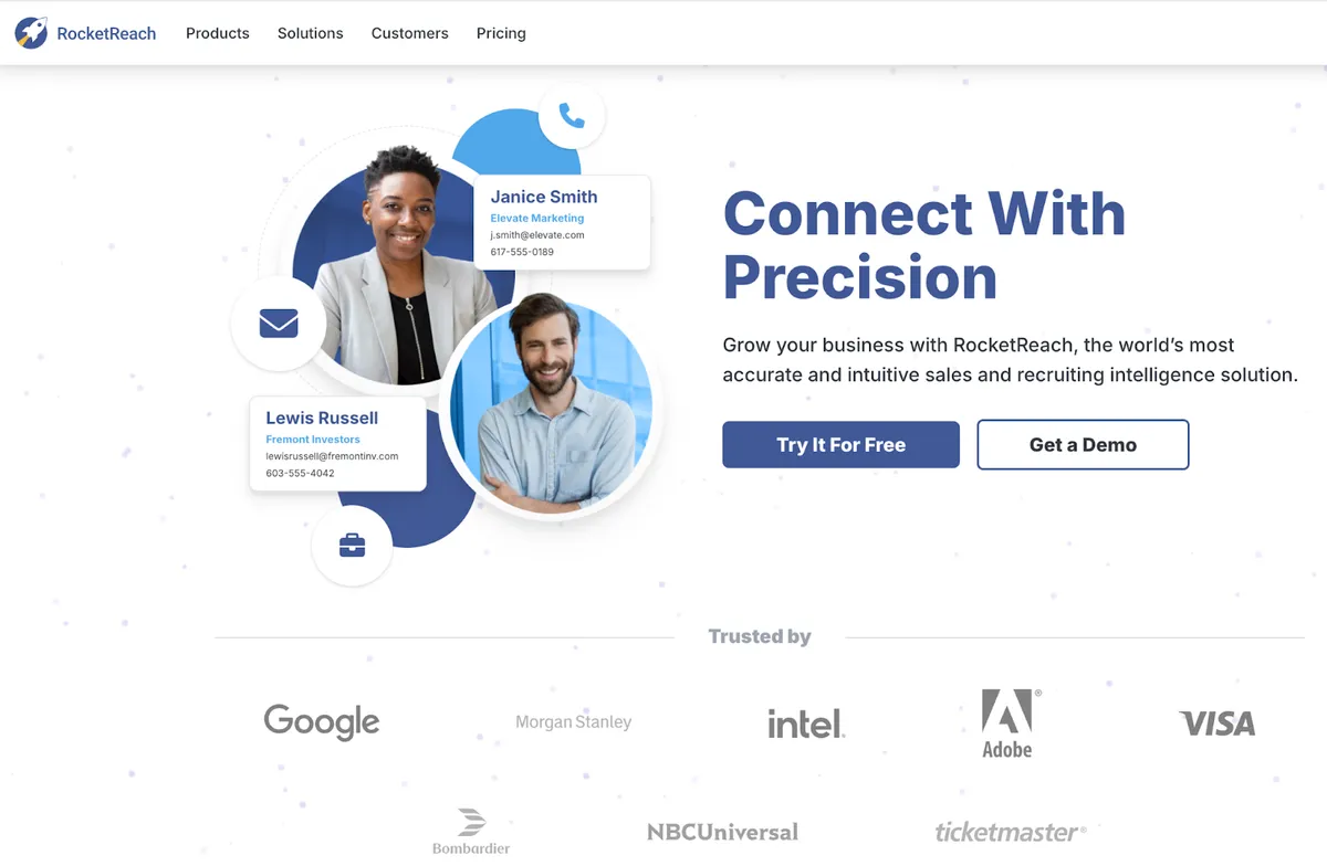 RocketReach sales intelligence platform with employee contact profiles