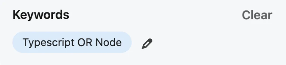 Champ de recherche avec les mots-clés Typescript ou Node