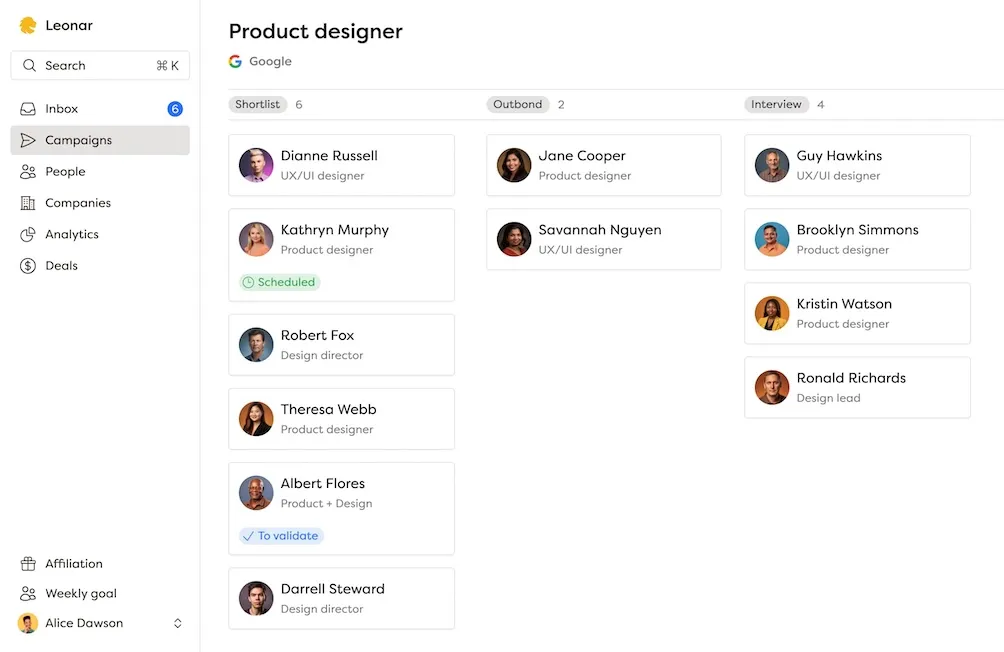 Recruitment CRM system dashboard for managing candidate pipelines