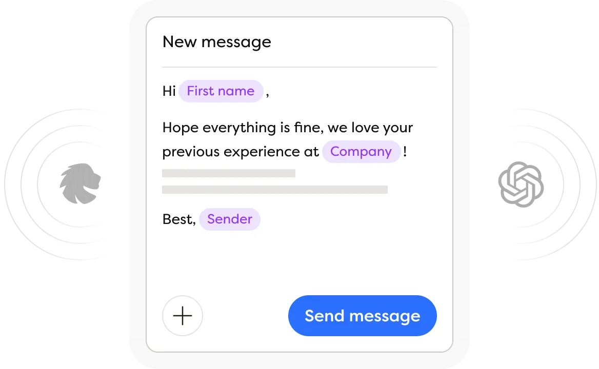 Éditeur de messages IA Leonar utilisant les données du profil pour personnaliser l'approche candidat