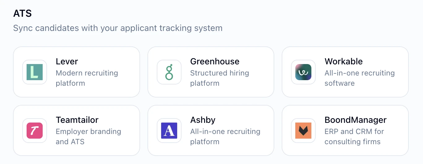 Leonar ATS integrations with Lever, Greenhouse, Workable