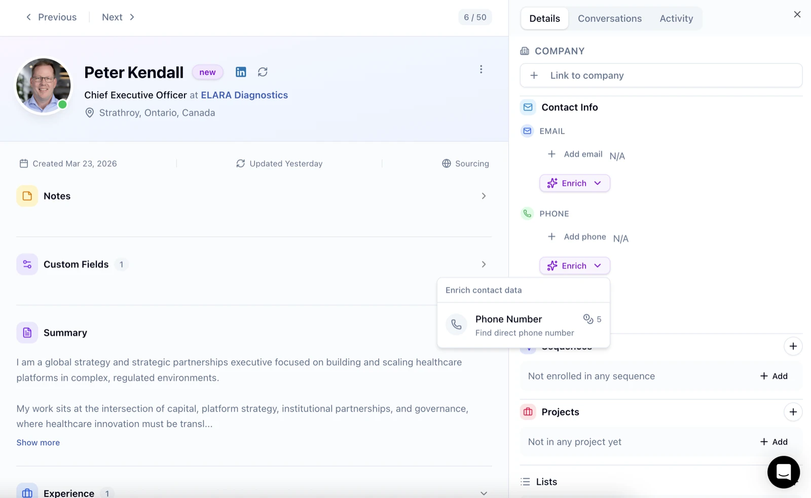 Verified email and phone contact data enrichment in Leonar