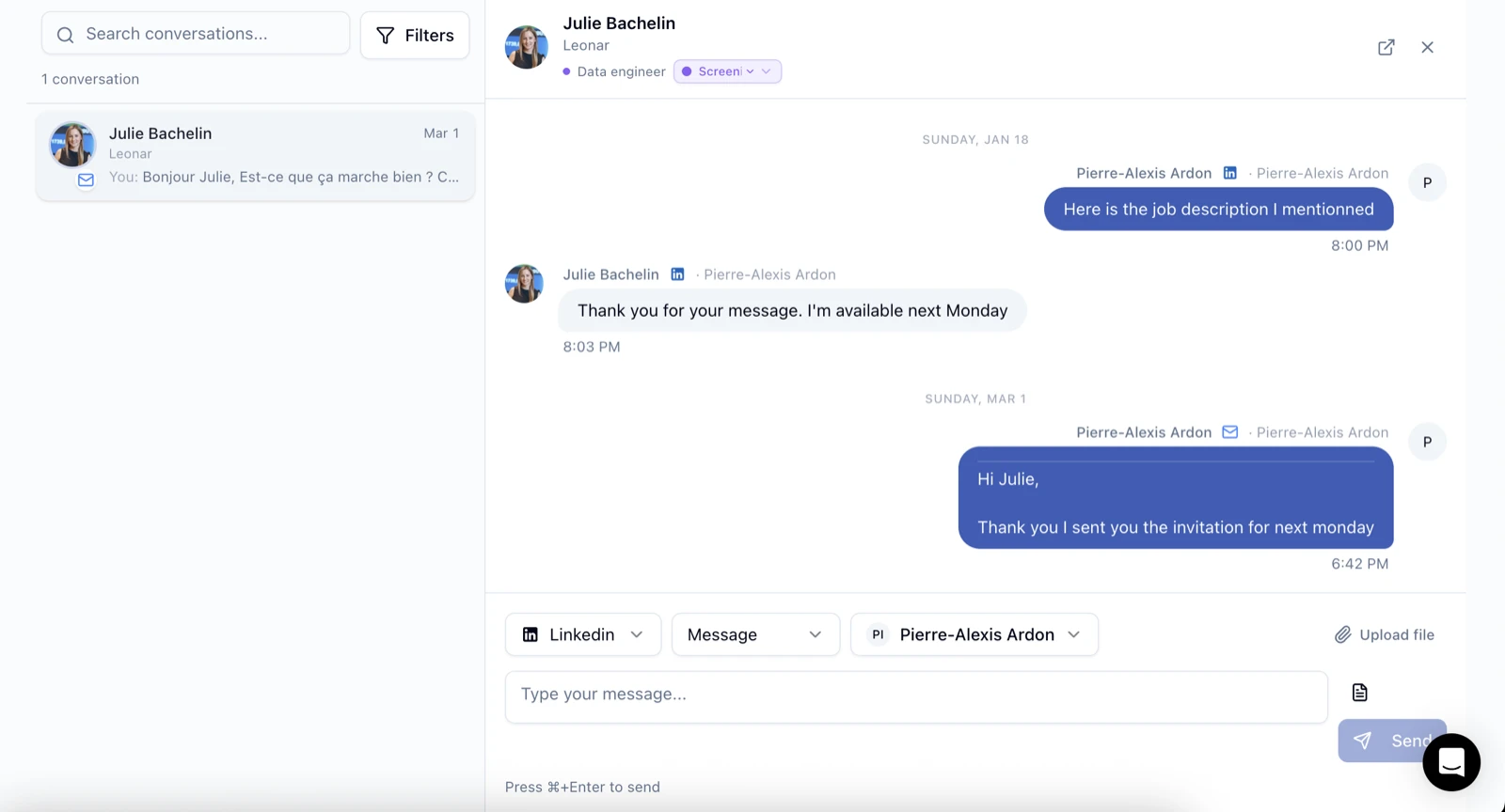 Team collaboration features in Leonar unified inbox